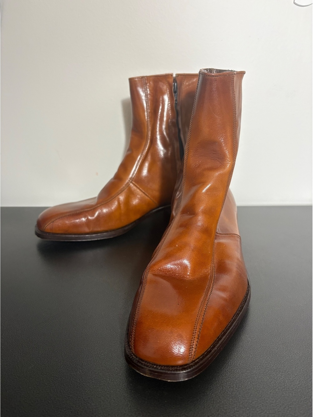 Vintage 70s Florsheim Imperial Cognac Leather Side-Zip Duke Beatle Boots Men's 9